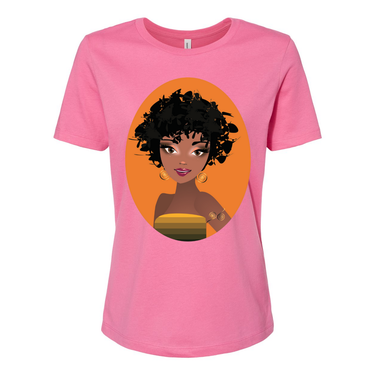 Natural Fro Yelani women’s relaxed jersey tee made from 100% cotton, featuring a comfortable and stylish fit perfect for casual wear.